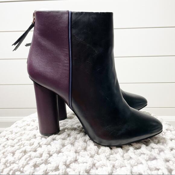 CAbi Shoes - CAbi Bisset Color Block Pointed Toe Leather Booties Black Vino Size 10